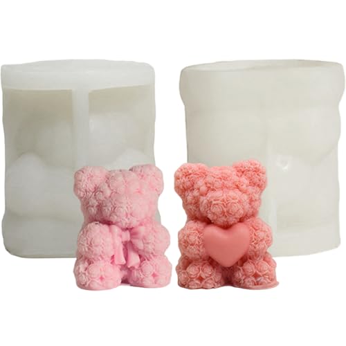 Silikonformen, 3D-Rosenbären Kerzenformen, 2pcs flexible Easy Freisetzung Bärenharz-Formen-Epoxidharz für DIY-Seife, Kerze, Guss, Ton, Handwerkshandwerk Silikonformen, 3D-Rosenbären Kerzenformen, 2pcs flexible Easy Freisetzung Bärenharz-Formen-Epoxidharz für DIY-Seife, Kerze, Guss, Ton, Handwerkshandwerk von Hbbgdiy
