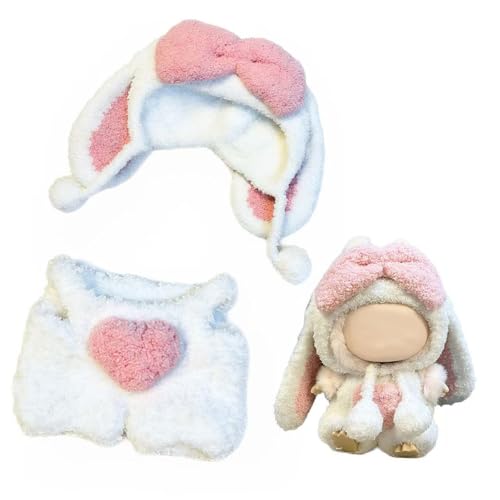 Kleidung für Puppe (KEINE Puppe) Kompatibel mit 5,91-6,7 Zoll Puppen nur als Zubehör, 2-teilige handgefertigte Puppenkleidung - Premium Puppenoverall Outfit mit Hasenhut & Puppen-Strampler (Rosa) von Hcnzdwe