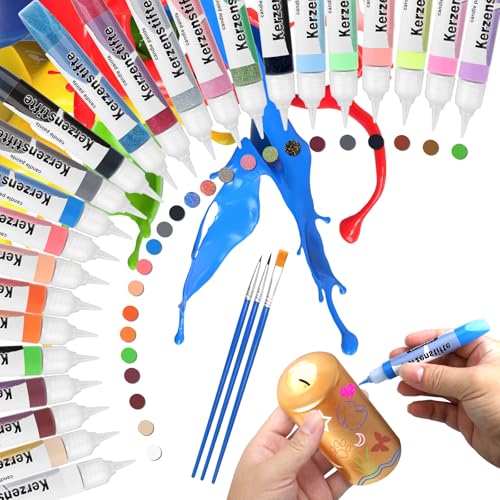 Hcunbsu 24 Stück Wachsstifte für Kerzen, Kerzenstifte 10 ml, Kerzen Bemalen Set, Kerzen Selber Machen Set Candle Pen Individualisieren (24 Farben-B) von Hcunbsu