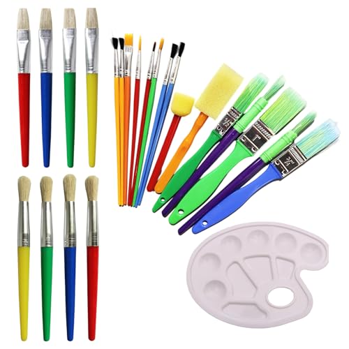 24 Stück Kinderpinsel Set, Pinsel Kinder, Pinselset Mit Rundpinsel Und Flachpinsel, Pinselset Schule, Wasserfarben Kinder Ab 3, Perfektes Mitgebsel Kindergeburtstag, Inklusive von HcvGcm