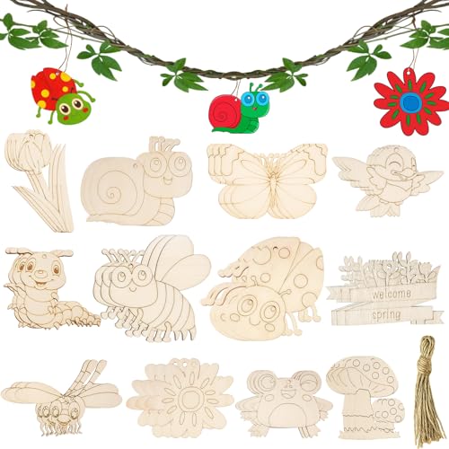 HcvGcm Holzfiguren Zum Bemalen, holzanhänger zum bemalen, Holz Bemalen Kinder, 36 Stück Kreatives Holzbastelset, DIY Holz Basteln Kinder Und Basteln, Ideal Für Eltern Und Erzieher von HcvGcm