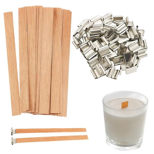 Holzdochte Für Kerzen, 120 Stück Kerzenherstellung Set Mit 60 Holzdochten Und 60 Metallständern, Ideal Für DIY Kerzen Und Dekoration, Größe 130 Mm Und 150 Mm von HcvGcm