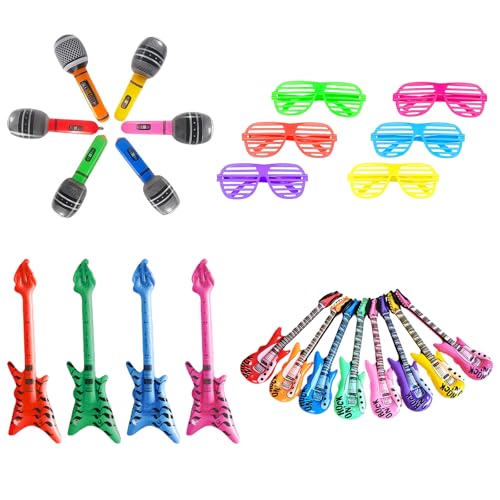 Luftgitarren Zum Aufblasen, 7-Teiliges Set Mit Mikrofonen Und Bass, Fotobox Accessoires Hochzeit Und Geburtstag, Party Deko Und Foto Requisiten, Kinder (Farbe zufällig) von HcvGcm