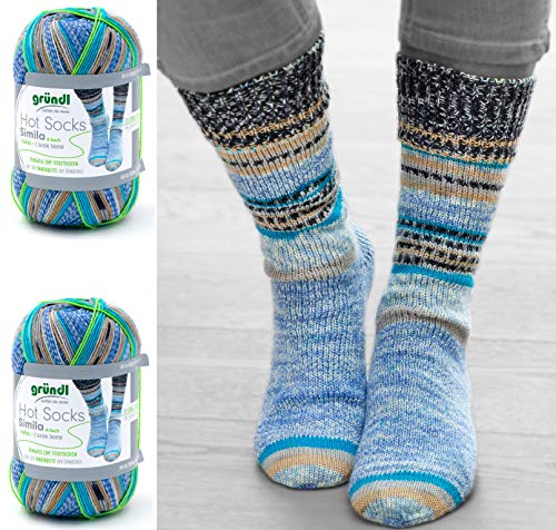 2x100 Gramm Gründl Simila Sockenwolle 300er Reihe 1 Knäuel = 2 Gleiche Socken + 2 Strasssteine zum aufnähen 301 von HDK-VERSAND