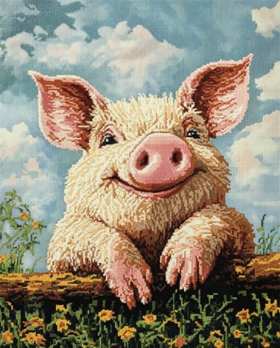 Hdfvlfdsa 11Ct Kreuzstich Set Vorgedruckt, Glückliches Schwein 60x80cm Kreuzstich Stickpackungen Diy Stickerei Set Gestempelt Erwachsene Anfänger von Hdfvlfdsa