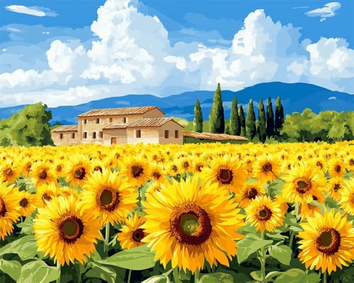 Hdfvlfdsa 11Ct Kreuzstich Set Vorgedruckt, Sonnenblumenfeld 60x80cm Kreuzstich Stickpackungen Kreuzstich Stickpackungen Diy Stickerei Set Gestempelt Erwachsene Anfänger von Hdfvlfdsa