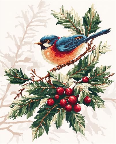Hdfvlfdsa 11Ct Kreuzstich Set Vorgedruckt, Weihnachtsstechpalme Und Krächzen 60x80cm Kreuzstich Stickpackungen Kreuzstich Stickpackungen Diy Stickerei Set Gestempelt Erwachsene Anfänger von Hdfvlfdsa