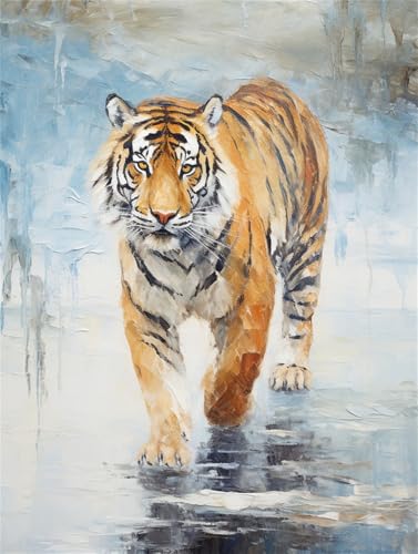 Hdfvlfdsa Kreuzstich-Set, Tiger Läuft Stickset Mit Zubehör, Vorgedruckt 40X50Cm von Hdfvlfdsa