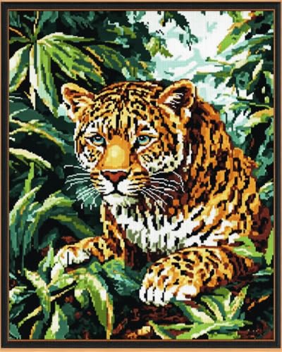 Hdfvlfdsa Kreuzstich Set Vorgedruckt, Dschungelleopard 40X50Cm Stickvorlagen Stickbilder Vorgedruckt Kreuzstich Stickpackungen Stickpackung Cross Stitch Embroidery Kit Stickset Sticken Set Erwachsene von Hdfvlfdsa