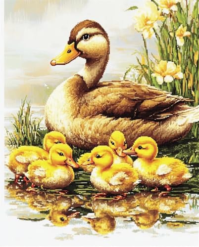 Hdfvlfdsa Kreuzstich Set Vorgedruckt, Ente Mit Ihren Küken 60x80cm 11 Ct Kreuzstich Stickpackungen,Stickbilder Vorgedruckt Kreuzstich Für Wandkunst-Heimdekoration von Hdfvlfdsa