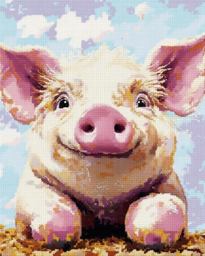 Hdfvlfdsa Kreuzstich Set Vorgedruckt, Glückliches Schwein 60x80cm 11 Ct Kreuzstich Stickpackungen,Stickbilder Vorgedruckt Kreuzstich Für Wandkunst-Heimdekoration von Hdfvlfdsa