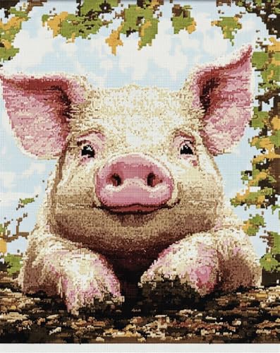Hdfvlfdsa Kreuzstich Set Vorgedruckt, Glückliches Schwein 60x80cm Stickvorlagen Stickbilder Vorgedruckt Kreuzstich Stickpackungen Stickpackung Stickbild Stickset Sticken Set Für Erwachsene 11Ct Cross von Hdfvlfdsa