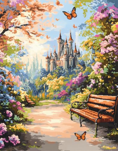 Hdfvlfdsa Kreuzstich Set Vorgedruckt, Parklandschaft Schlösser 40X50Cm 11 Ct Kreuzstich Stickpackungen,Stickbilder Vorgedruckt Kreuzstich Für Wandkunst-Heimdekoration von Hdfvlfdsa