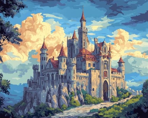 Hdfvlfdsa Kreuzstich Set Vorgedruckt, Schloss 60x80cm Stickvorlagen Stickbilder Vorgedruckt Kreuzstich Stickpackungen Stickpackung Cross Stitch Embroidery Kit Stickset Sticken Set Erwachsene Anfänger von Hdfvlfdsa