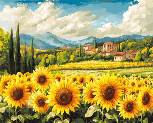 Hdfvlfdsa Kreuzstich Set Vorgedruckt, Stickvorlagen Stickbilder Vorgedruckt Sonnenblumenfeld 60x80cm Kreuzstich Stickpackungen Stickpackung Cross Stitch Embroidery Kit Stickset Sticken Set Erwachsene von Hdfvlfdsa