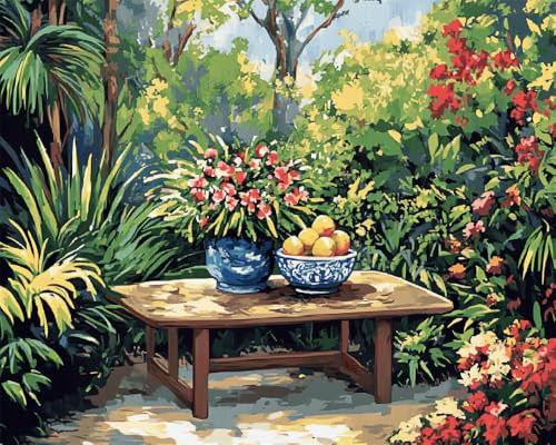 Hdfvlfdsa Kreuzstich Set Vorgedruckt,Couchtisch Im Garten 40X50Cm 11 Ct Kreuzstich Stickpackungen,Stickbilder Vorgedruckt Kreuzstich Für Wandkunst-Heimdekoration von Hdfvlfdsa