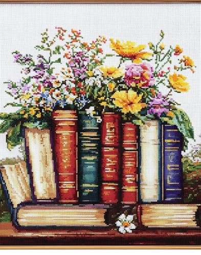 Hdfvlfdsa Kreuzstich Set Vorgedruckt Bücher Und Blumen 60x80cm Stickvorlagen Stickbilder Vorgedruckt Kreuzstich Stickpackungen Stickpackung Cross Stitch Embroidery Kit Stickset Sticken Set Erwachsene von Hdfvlfdsa
