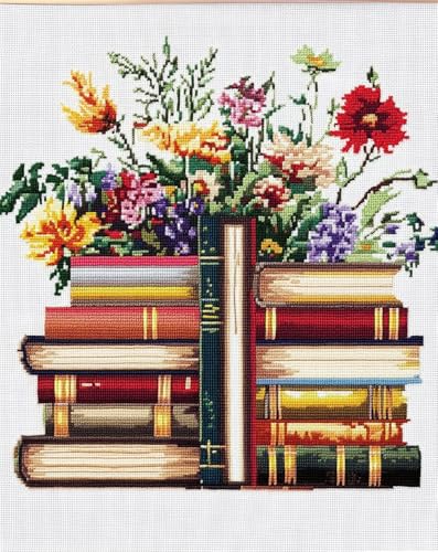Hdfvlfdsa Kreuzstich-Set Zum Selbermachen 11 Ct Bücher Und Blumen 60x80cm Von Vorgedruckten Stick-Starter-Sets Für Anfänger, Lesen Von Picasso von Hdfvlfdsa
