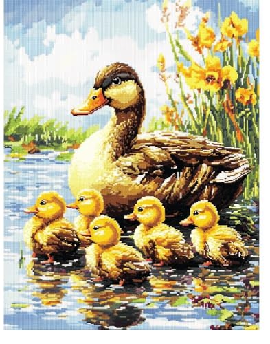 Hdfvlfdsa Kreuzstich-Set Zum Selbermachen 11 Ct Ente Mit Ihren Küken 60x80cm Von Vorgedruckten Stick-Starter-Sets Für Anfänger, Lesen Von Picasso von Hdfvlfdsa
