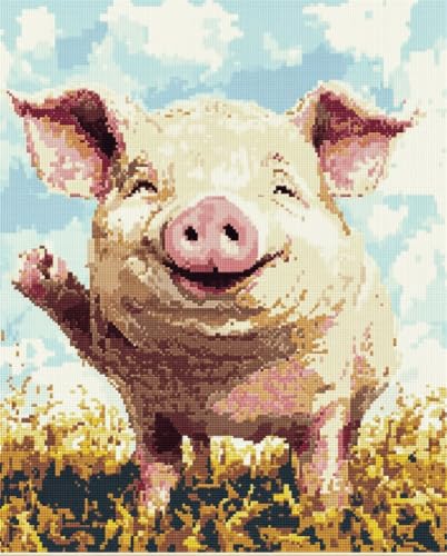 Hdfvlfdsa Kreuzstich Stickpackungen Vorgedruckt Set Erwachsene, Glückliches Schwein 60x80cm Stickvorlagen Stickbilder Vorgedruckt Kreuzstich Stickpackung Sticken Stickbild Set Für Erwachsene Anfänger von Hdfvlfdsa