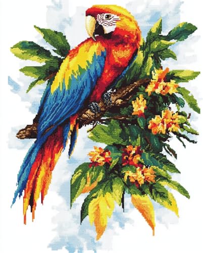 Hdfvlfdsa Kreuzstich Stickpackungen Vorgedruckt Set Vogel Papagei 30x40cm Stickvorlagen Stickbilder Vorgedruckt Kreuzstich Stickpackung Sticken Stickbild Set Für Erwachsene Anfänger, Cross Stitch Kit von Hdfvlfdsa
