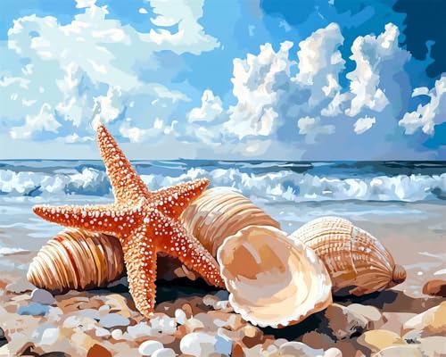 Hdfvlfdsa Stickpackung 11Ct Sticken Set Erwachsene Kreuzstich Seesternschalen Am Strand 60x80cm Diy Stickbilder Vorgedruckt Kreuzstich Für Anfänger Home Decor von Hdfvlfdsa