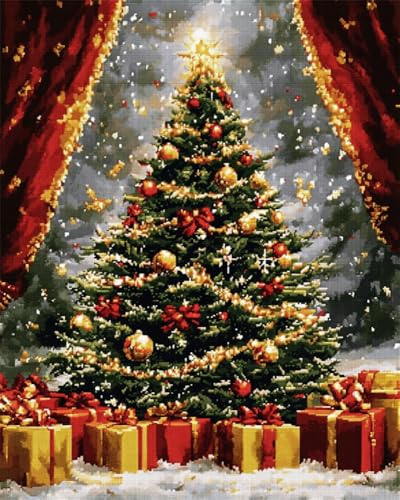 Hdfvlfdsa Stickpackung 11Ct Sticken Set Erwachsene Kreuzstich Weihnachtsbaum Mit Funkelnden Geschenken 40X50Cm Diy Stickbilder Vorgedruckt Kreuzstich Für Anfänger Home Decor von Hdfvlfdsa