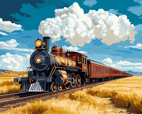 Hdfvlfdsa Stickpackung Kreuzstich Vorgezeichnet Oldtimerzug Fährt 60x80cm Baumwolle Komplettes Stickset Mit Stickvorlage Stickerei-Kit Zum Selbersticken Erwachsene von Hdfvlfdsa