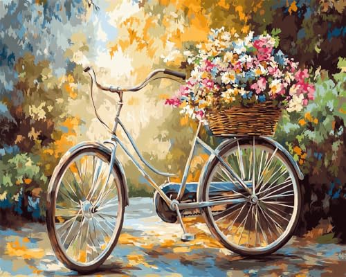 Kreuzstich Set Vorgedruckt, Blumenkorb Fahrrad 50x70cm Stickvorlagen Stickbilder Vorgedruckt Kreuzstich Stickpackungen Stickpackung Cross Stitch Embroidery Kit Stickset Sticken Set Erwachsen von Hdfvlfdsa