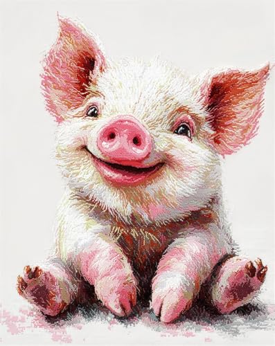 Kreuzstich Set Vorgedruckt, Glückliches Schwein 60x80cm Stickvorlagen Stickbilder Vorgedruckt Kreuzstich Stickpackungen Stickpackung Cross Stitch Embroidery Kit Stickset Sticken Set Erwachse von Hdfvlfdsa