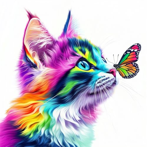 Kreuzstich Set Vorgedruckt, Katze Mit Einem Wunderschönen Schmetterling 40X40Cm Stickvorlagen Stickbilder Vorgedruckt Kreuzstich Stickpackungen Stickpackung Stickbild Stickset Sticken Set Fü von Hdfvlfdsa