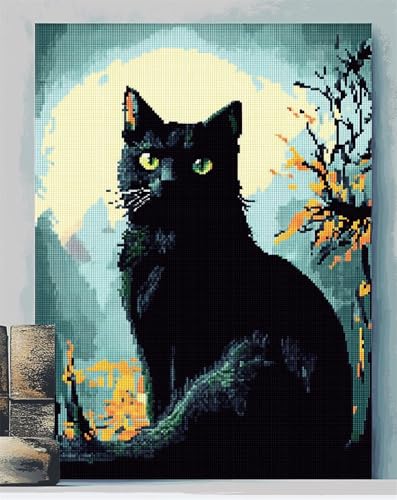 Kreuzstich Set Vorgedruckt, Schwarze Katze 60x80cm Stickvorlagen Stickbilder Vorgedruckt Kreuzstich Stickpackungen Stickpackung Cross Stitch Embroidery Kit Stickset Sticken Set Erwachsene An von Hdfvlfdsa