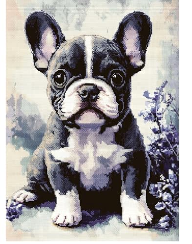 Kreuzstich Set Vorgedruckt, Stickvorlagen Stickbilder Vorgedruckt Französische Bulldogge 60x80cm Kreuzstich Stickpackungen Stickpackung Cross Stitch Embroidery Kit Stickset Sticken Set Erwac von Hdfvlfdsa