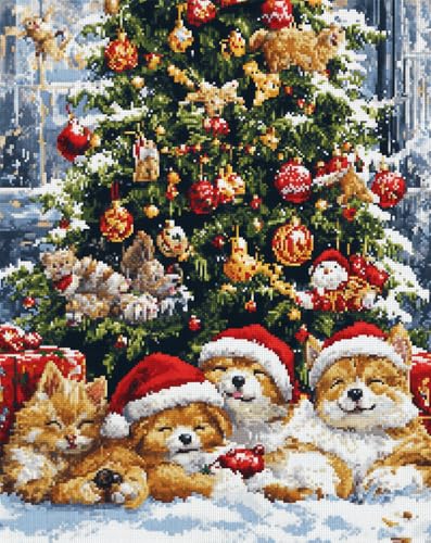 Kreuzstich Set Vorgedruckt, Stickvorlagen Stickbilder Vorgedruckt Weihnachten Katzen Und Hunde 60x80cm Kreuzstich Stickpackungen Stickpackung Cross Stitch Embroidery Kit Stickset Sticken Set von Hdfvlfdsa