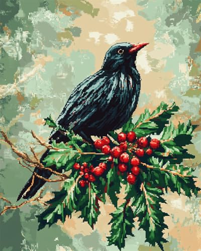 Kreuzstich Set Vorgedruckt, Stickvorlagen Stickbilder Vorgedruckt Weihnachtsstechpalme Und Krächzen 60x80cm Kreuzstich Stickpackungen Stickpackung Cross Stitch Embroidery Kit Stickset Sticke von Hdfvlfdsa