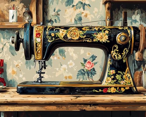 Kreuzstich Set Vorgedruckt, Vintage Nähmaschine 60x80cm Stickvorlagen Stickbilder Vorgedruckt Kreuzstich Stickpackungen Stickpackung Cross Stitch Embroidery Kit Stickset Sticken Set Erwachse von Hdfvlfdsa