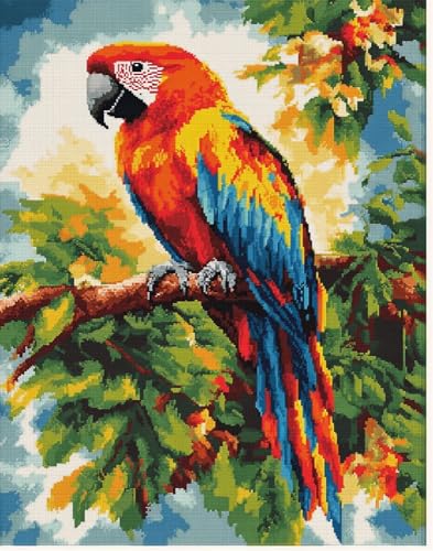 Kreuzstich Set Vorgedruckt, Vogel Papagei 60x80cm Stickvorlagen Stickbilder Vorgedruckt Kreuzstich Stickpackungen Stickpackung Cross Stitch Embroidery Kit Stickset Sticken Set Erwachsene Anf von Hdfvlfdsa