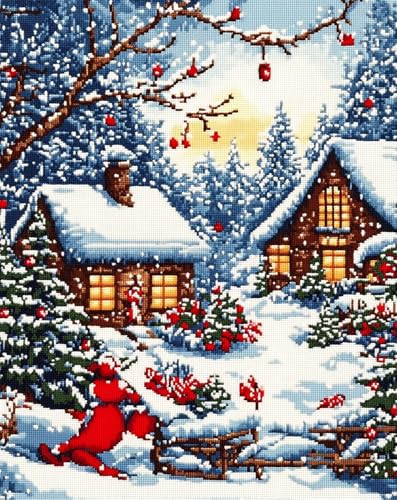 Kreuzstich Set Vorgedruckt, Weihnachten 40X50Cm Stickvorlagen Stickbilder Vorgedruckt Kreuzstich Stickpackungen Stickpackung Cross Stitch Embroidery Kit Stickset Sticken Set Erwachsene Anfän von Hdfvlfdsa