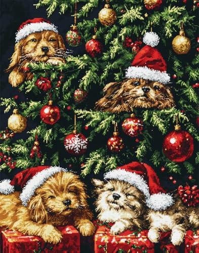 Kreuzstich Set Vorgedruckt, Weihnachten Katzen Und Hunde 30x40cm Stickvorlagen Stickbilder Vorgedruckt Kreuzstich Stickpackungen Stickpackung Cross Stitch Embroidery Kit Stickset Sticken Set von Hdfvlfdsa