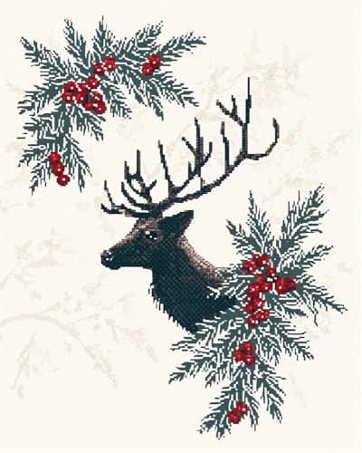Kreuzstich Set Vorgedruckt, Weihnachtsstechpalme Und Elch 60x80cm Stickvorlagen Stickbilder Vorgedruckt Kreuzstich Stickpackungen Stickpackung Cross Stitch Embroidery Kit Stickset Sticken Se von Hdfvlfdsa