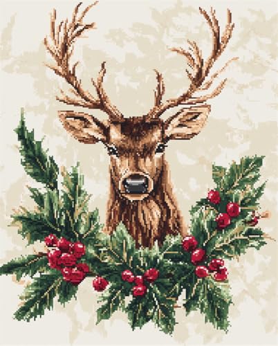 Kreuzstich Set Vorgedruckt, Weihnachtsstechpalme Und Elch 60x80cm Stickvorlagen Stickbilder Vorgedruckt Kreuzstich Stickpackungen Stickpackung Cross Stitch Embroidery Kit Stickset Sticken Se von Hdfvlfdsa