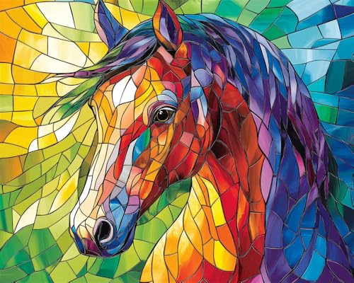 Kreuzstich Set Vorgedruckt Farbe Pferd 60x80cm Stickvorlagen Stickbilder Vorgedruckt Kreuzstich Stickpackungen Stickpackung Cross Stitch Embroidery Kit Stickset Sticken Set Erwachsene Anfäng von Hdfvlfdsa