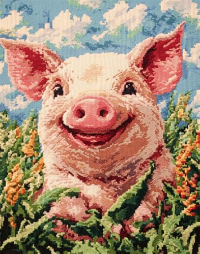 Kreuzstich Set Vorgedruckt Glückliches Schwein 60x80cm Stickvorlagen Stickbilder Vorgedruckt Kreuzstich Stickpackungen Stickpackung Cross Stitch Embroidery Kit Stickset Sticken Set Erwachsen von Hdfvlfdsa