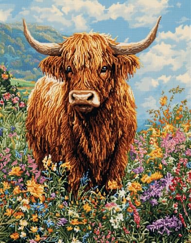 Kreuzstich Set Vorgedruckt Hochlandrinder Hochlandrinder 60x80cm Stickvorlagen Stickbilder Vorgedruckt Kreuzstich Stickpackungen Stickpackung Cross Stitch Embroidery Kit Stickset Sticken Set von Hdfvlfdsa