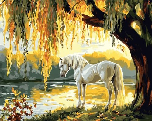 Kreuzstich Set Vorgedruckt Weißes Pferd Unter Einer Weide 60x80cm Stickvorlagen Stickbilder Vorgedruckt Kreuzstich Stickpackungen Stickpackung Cross Stitch Embroidery Kit Stickset Sticken Se von Hdfvlfdsa