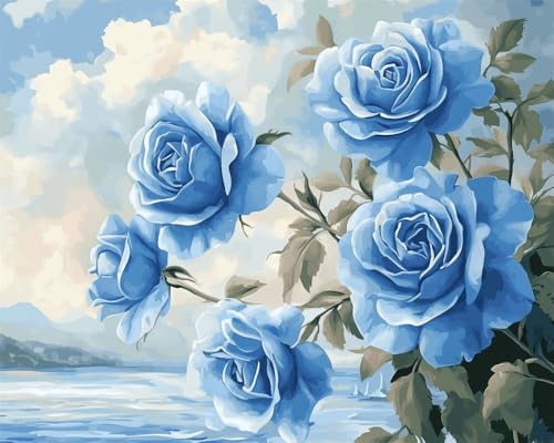 Kreuzstich Stickpackungen Vorgedruckt Set Blaue Rosen Am Meer 30x40cm Stickvorlagen Stickbilder Vorgedruckt Kreuzstich Stickpackung Sticken Stickbild Set Für Erwachsene Anfänger, Cross Stitc von Hdfvlfdsa