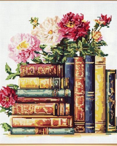 Kreuzstich Stickpackungen Vorgedruckt Set Erwachsene, Bücher Und Blumen 60x80cm Stickvorlagen Stickbilder Vorgedruckt Kreuzstich Stickpackung Sticken Stickbild Set Für Erwachsene Anfänger Cr von Hdfvlfdsa