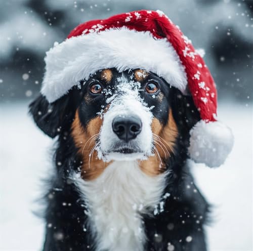 Kreuzstich Stickpackungen Vorgedruckt Set Erwachsene, Hund Mit Weihnachtsmütze Verschneit 40X40Cm Stickvorlagen Stickbilder Vorgedruckt Kreuzstich Stickpackung Sticken Stickbild Set Für Erwa von Hdfvlfdsa