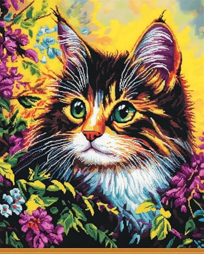 Kreuzstich Stickpackungen Vorgedruckt Set Getigerte Katze 40X50Cm Stickvorlagen Stickbilder Vorgedruckt Kreuzstich Stickpackung Sticken Stickbild Set Für Erwachsene Anfänger, Cross Stitch Ki von Hdfvlfdsa
