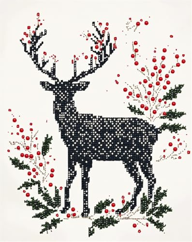 Kreuzstich Stickpackungen Vorgedruckt Set Weihnachtsstechpalme Und Elch 60x80cm Stickvorlagen Stickbilder Vorgedruckt Kreuzstich Stickpackung Sticken Stickbild Set Für Erwachsene Anfänger, C von Hdfvlfdsa
